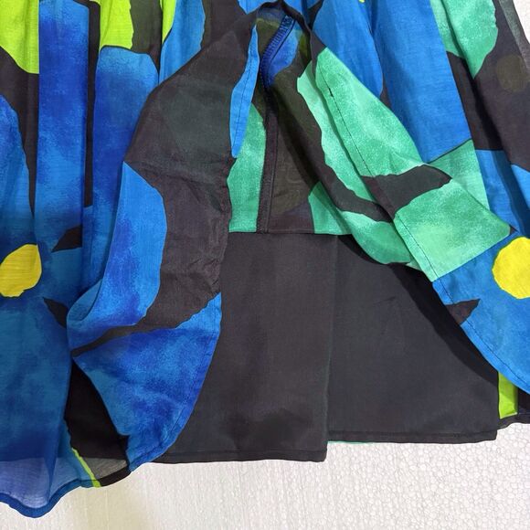 JAX Designer Blue Green Floral Cotton Silk Blend Sundress Size 6 Wedding Guest‎ - Picture 7 of 16